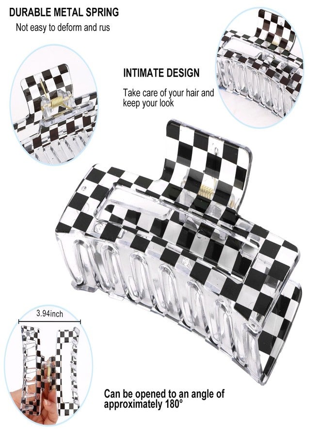 CAVETEE 4 - Pack Checkered Hair Claw Clips, Stylish Non - Slip Jaw Clips for Women, Trendy Acrylic Hair Claw Strong Hold Hair Accessoriesfor Thick/Thin Hair, Perfect for Daily & Party Use - Image 4